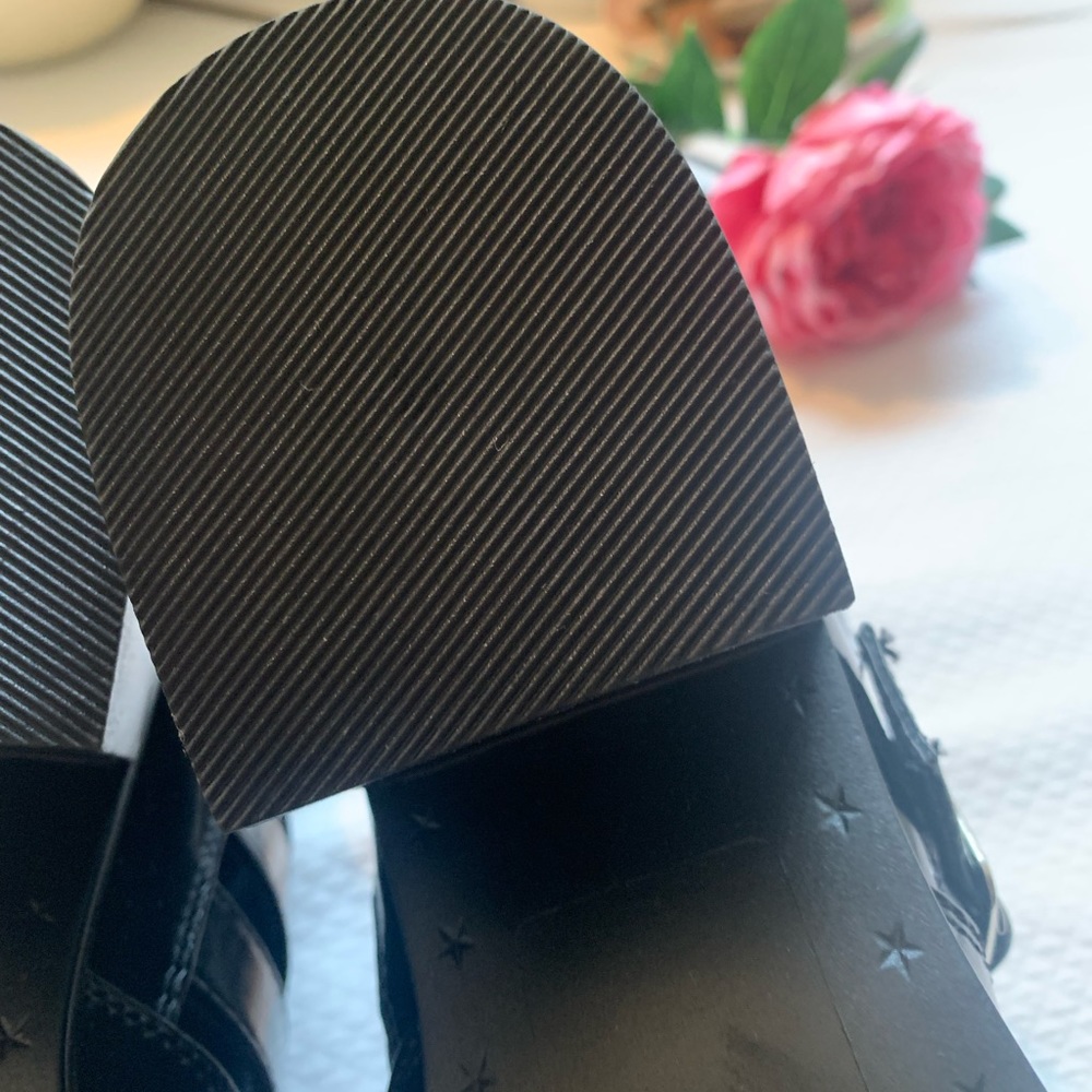 BETTS   Black Ankle Boots 2 Buckles Zip-up  6.5 cm Heel Sz 8 Faux Patent & Laces - Picture 4 of 12